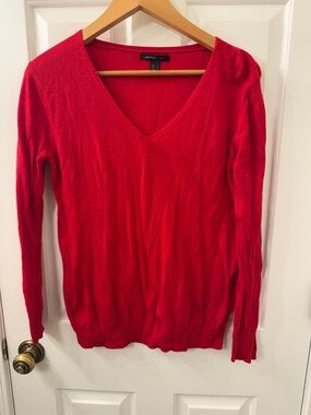 Mango Women's V-Neck Sweater in Bright Red